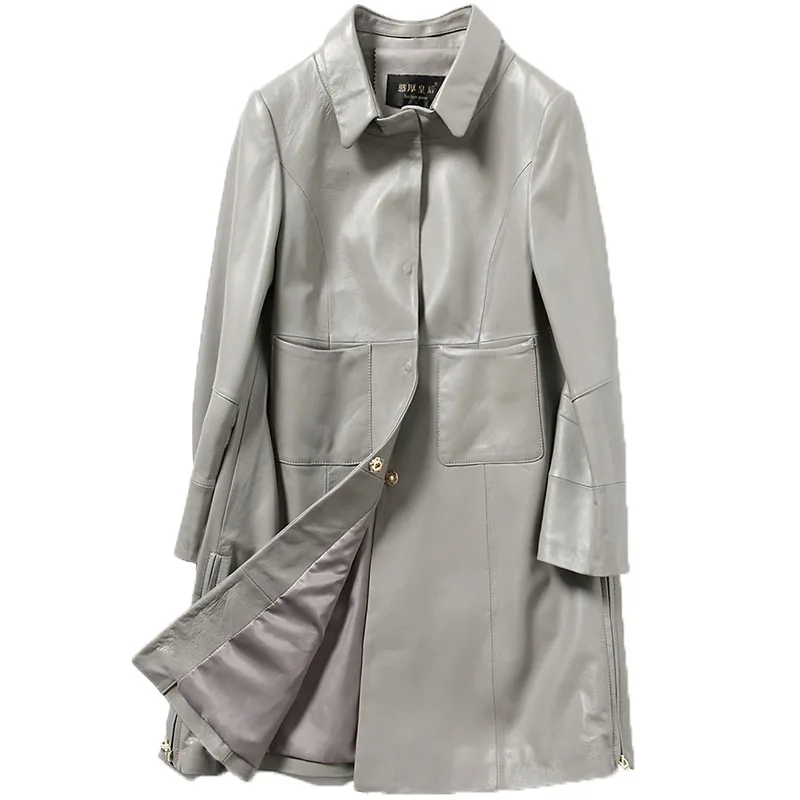 

Autumn Winter Jacket Women Sheepskin Coat Genuine Leather Jacket Women Trench Coat Korean Elegant Windbreaker Long Coat ZT548