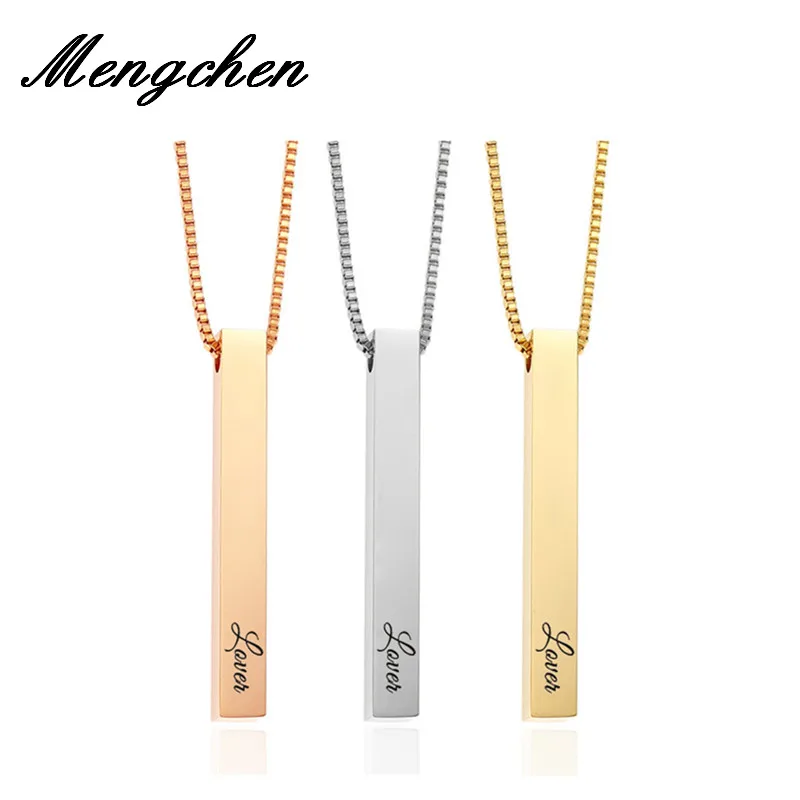 

5PCS/Lot Square Bar LOVE Necklace Stainless Steel Rose Gold Silver Neckalces for Women Men Jewelry Gift