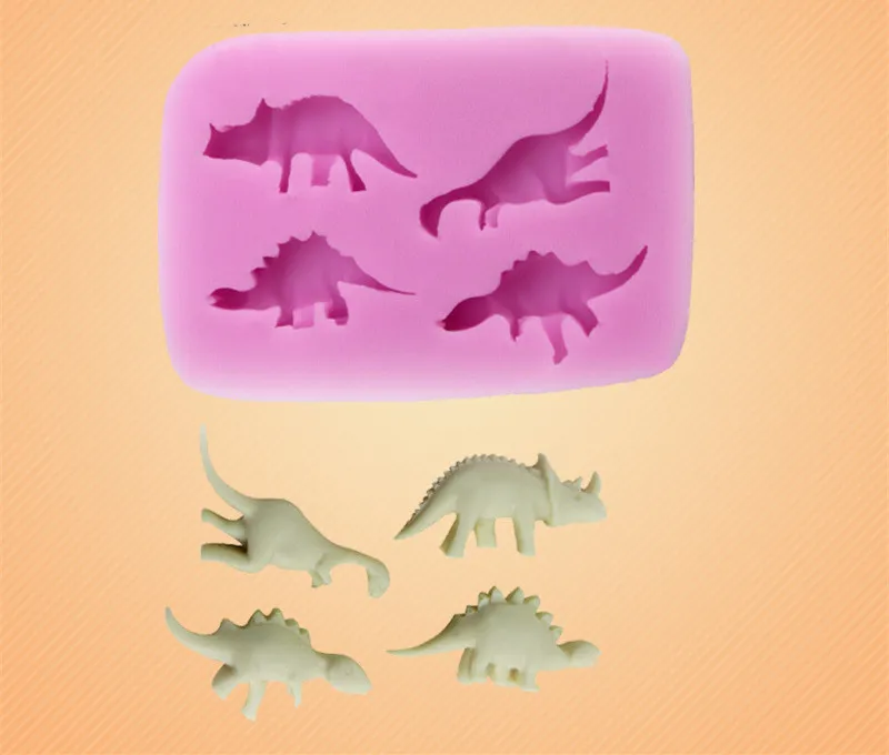 

4 Dinosaur Shape Fondant Silicone Mold, Jelly, Chocolate, Soap ,Cake Decorating Tools DIY Kitchenware 2597