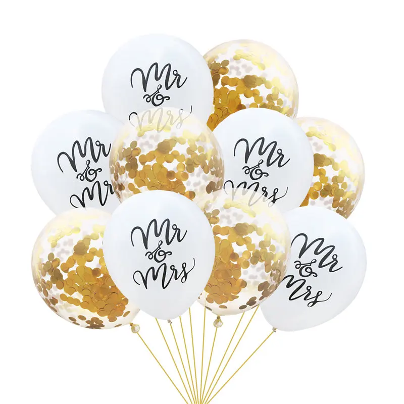 

10 PCs 12 inch Latex Balloons Mr & Mrs Letter Printing Confetti Glitter Ballons Shiny Wedding Party Engagement Decorations