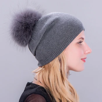 

Fur Pompom Hat Autumn Winter Women Skullies Beanies Elasticity Knitted Beanie Soild Casual Casquette Bonnet Gorro Invierno Mujer