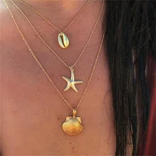 Collar de aleación de varias capas para mujer, colgante de vieira, estrella de mar, concha de playa Popular, joyería A la venta directa