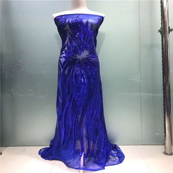 

Glitter lace fabric 450*135CM Blue african lace fabric with sequin high quality sequin fabric for evening wedding dress sewing