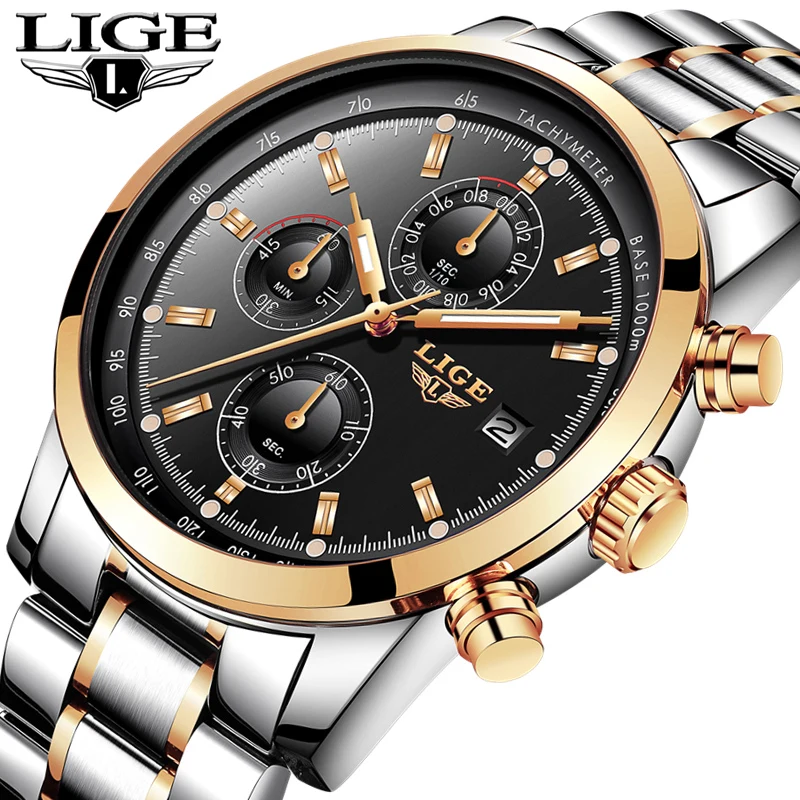 

LIGE Fashion Sports Mens Watches Top Brand Luxury Quartz Watch Men Full Steel Casual Business Waterproof Watch Relogio Masculino