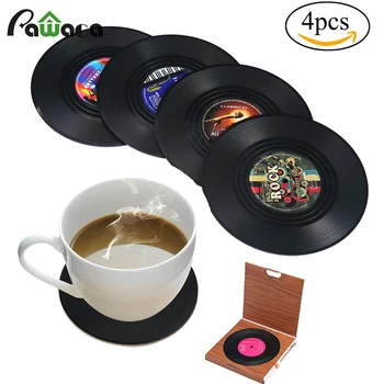 

6/4Pcs Retro Vinyl CD Record Drinks Coasters set Home Table Cup Mat Creative Coffee Drink Placemat Tableware Spinning Funny gift