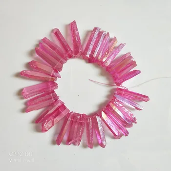 

30pcs 3-4cm Aura Quartz Crystal Wand Point Pendant Gemstone Healing Titanium Tibetan Energy obelisk Necklace with