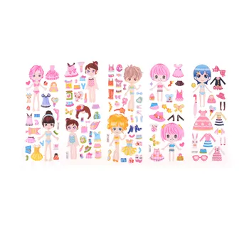 

5 sheets Lovely Kids Dress Up Stickers Cartoon Beauty Dress Up Little Girl Loves PVC Stickers For girl toys gifts random