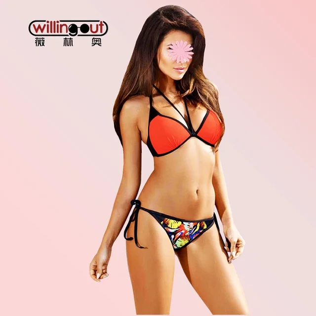 Buy Rose Red Color Sexy Halter Neck Swim Suits Molded