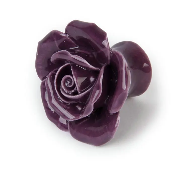 Purple Rose Flower Ceramic Dresser Knobs Drawer Pulls Handles