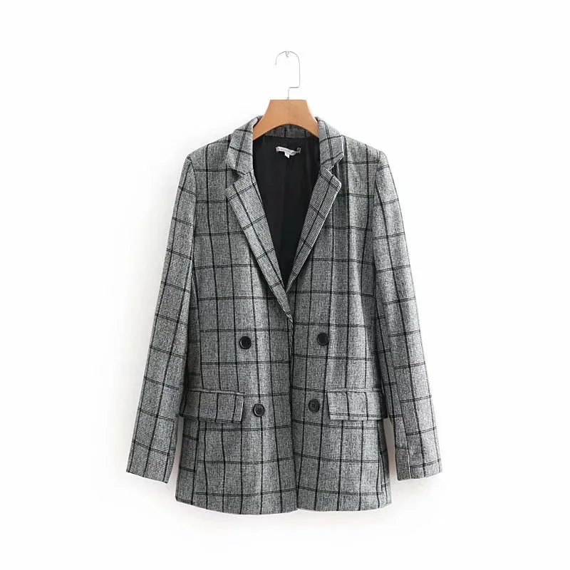 Plaid Slimming version medium long casual suit coat Double Breasted Office Lady women's new blazers and jackets Plaid Slimming version medium long casual suit coat Double Breasted Office Lady women's new blazers and jackets