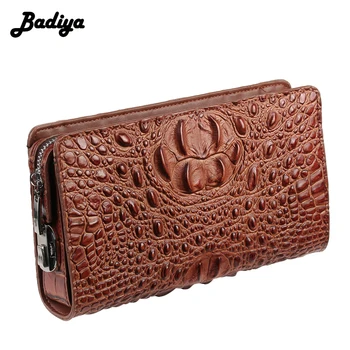 

Genuine Leather Crocodile RFID Blocking Wallet Mens Anti-Theft Zip-Closure Clutch Bag Men Long Wallets Coin Purse Card Holders