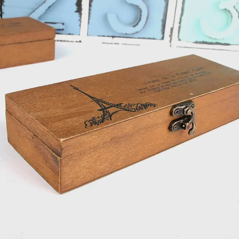 Коробка для хранения в стиле ретро с Эйфелевой башней, деревянная ручка, чехол-карандаш, держатель для монет, канцелярская коробка для хранения, лидер продаж по всему миру, деревянная организация
