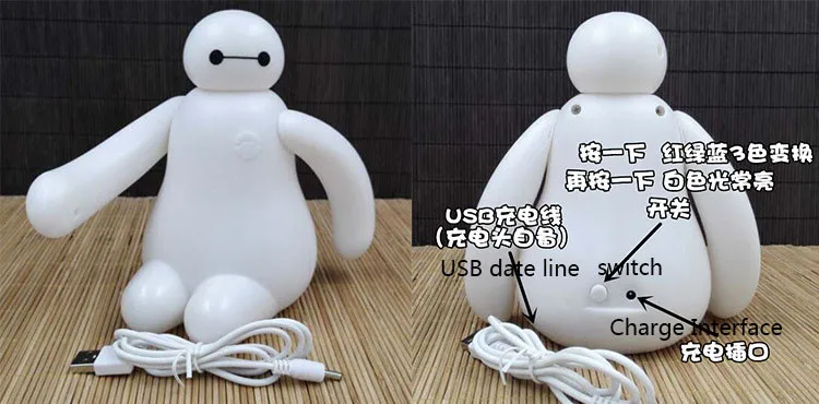 Меняющий цвет большой герой 6 Baymax USB зарядка светодиодный ночник настольные лампы подарок для малышей Детские лампы