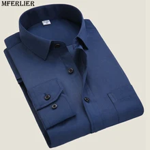 MFERLIER летнее платье рубашки основные формальные мужские с длинным рукавом карман тонкий мужской сплошной офисный белый столешница Плюс Размер 6XL бизнес