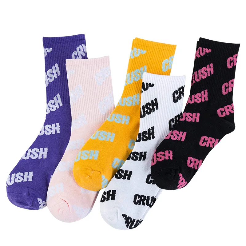 Harajuku/носки для женщин; Стандартные хлопковые носки с буквенным принтом; calcetines; Дышащие носки средней длины в стиле хип-хоп для девочек