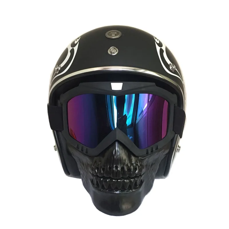 Cool skull motorcycle face Mask with Goggles Detachable modular Goggles