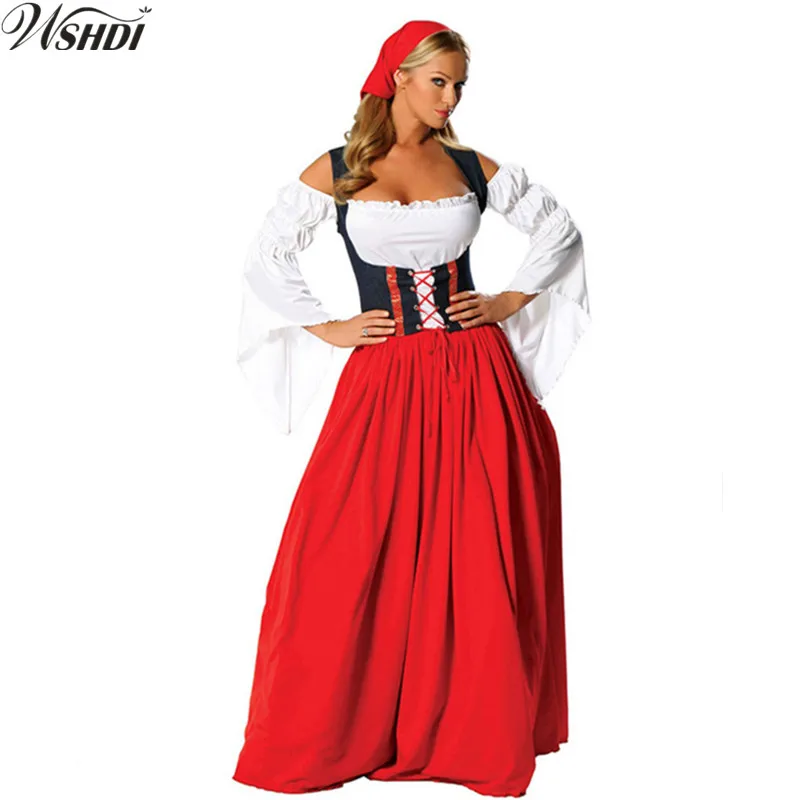

Hot Sale Women Oktoberfest Beer Maid Peasant Long Dress German Wench Dirndl Costume Adult Little Red Riding Hood Costume