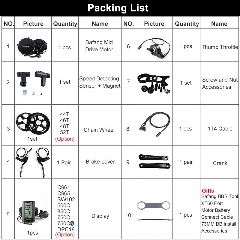 Excellent 48V 350W Bafang BBS01B Mid Drive Motor Electric Bike Conversion Kit Brushless Geared BBS01 E-bike Crank Kit 8 kinds LCD Display 5