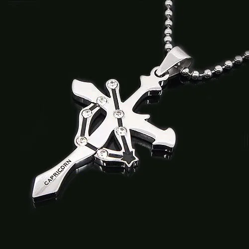 

Fashion 12 Zodiac Signs Constellations silver Cross Pendants Necklace For Women and Man Stainless Steel Crystal Jewelry