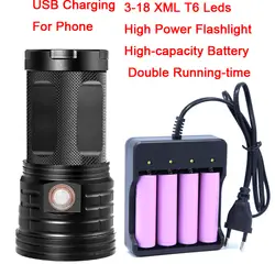 2019 Новый 3-18 x XML-T6 светодиодный супер яркий лампа со вспышкой фонарик с USB и микро зарядным портом для телефона на 18650 батарея