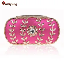 2016 New Women’s Shiny Olives-Crystal Party Clutch Leaves Flowers Diamond Evening Bag Wedding Banquet Handbag Purse Shoulder Bag