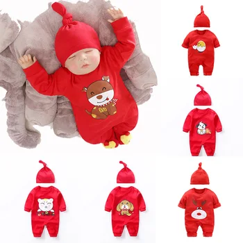 

Baby Clothes Suits Spring and Autumn Red Hooded Climb Clothes Baby Rompers