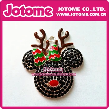 

mouse head Christmas antlers necklace Rhinestone christmas charms Pendant