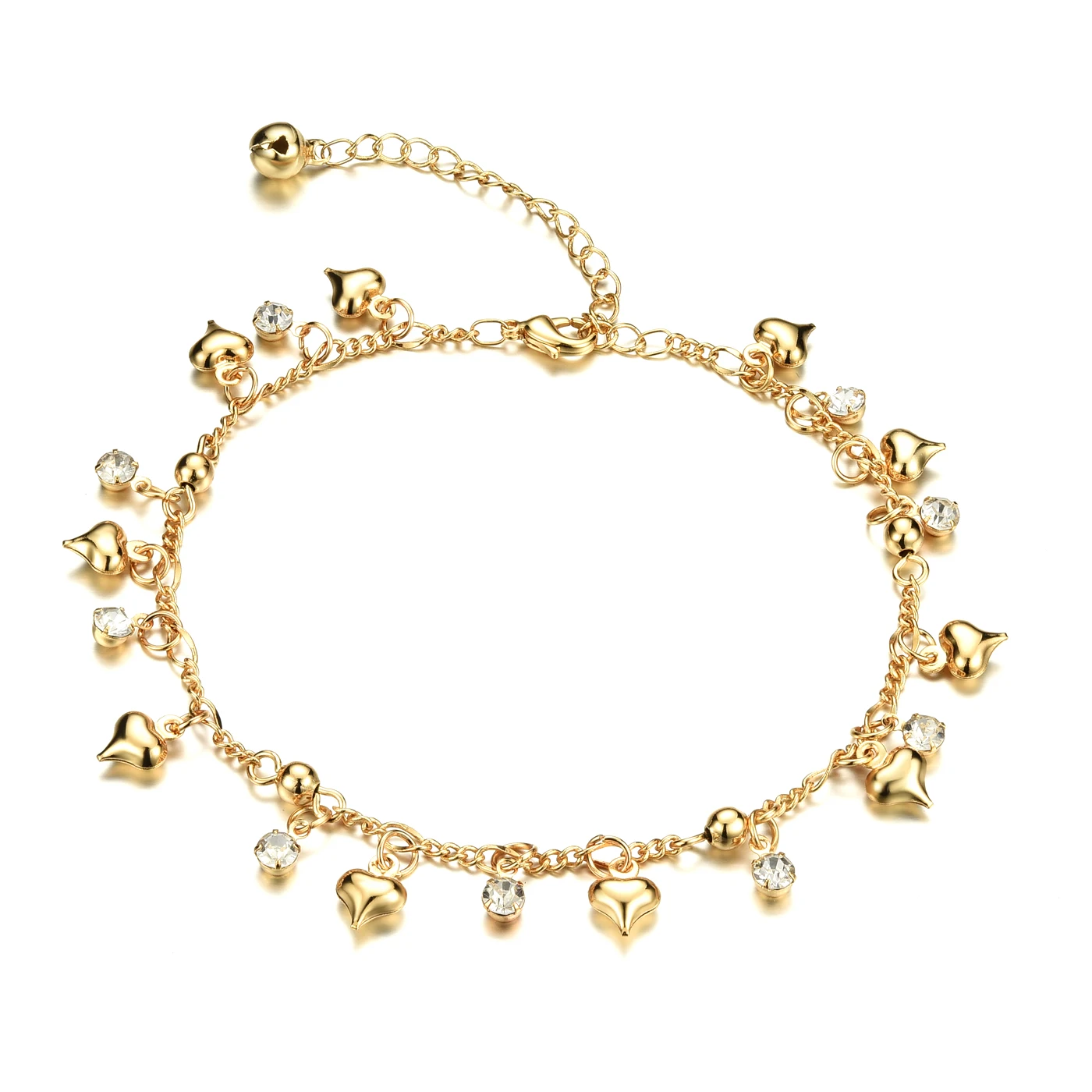 Women Fashion Gold Color with Cubic Zirconia Anklet Romantic Heart