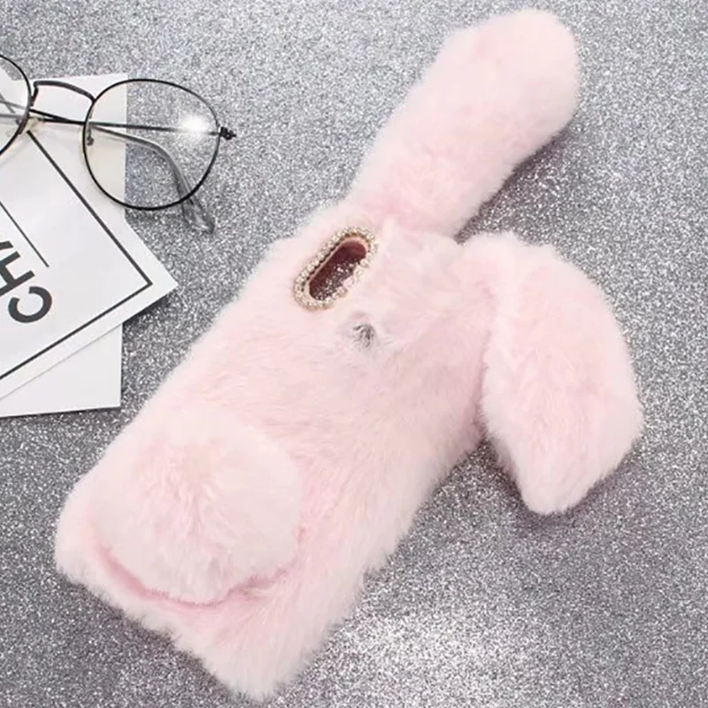 for Asus Zenfone 5 2018 ZE620KL Plush Bunny Soft Fur Fluffy Cute 3D Rabbit Ears TPU Diamond Case Cover Max M1 ZB555KL | Мобильные