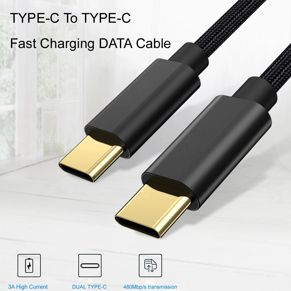 

New 24K Gold Plated 3A Fast Charging Cable TYPE-C To Type-C USB-C PD Fast DATA Cable For Macbook Matebook Mobile Phone Charging