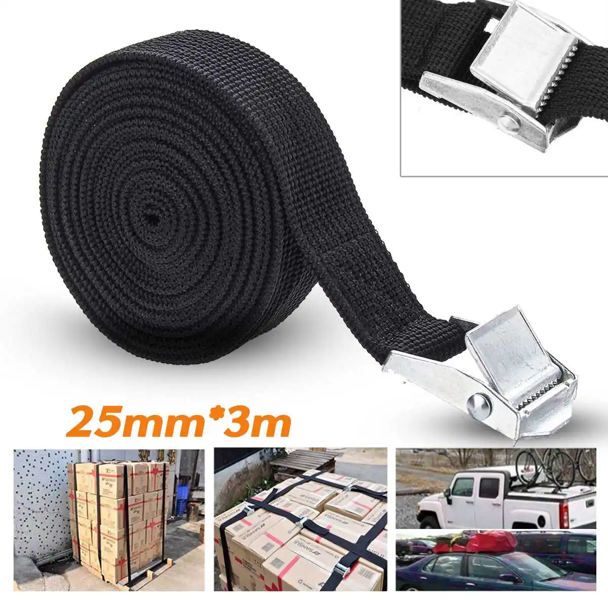 

25mm 300cm Car Tension Rope Ratchet Tie Luggage Strap Tied Auto Car Boat Fixed Strap Luggage Belt With Alloy Buckle