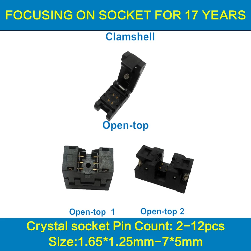 

Crystal oscillator socket for 4pin crystal size 2X1.6mm thickness 0.7mm XO CXP04-000-CP/TP23NT crystal test burn-in socket