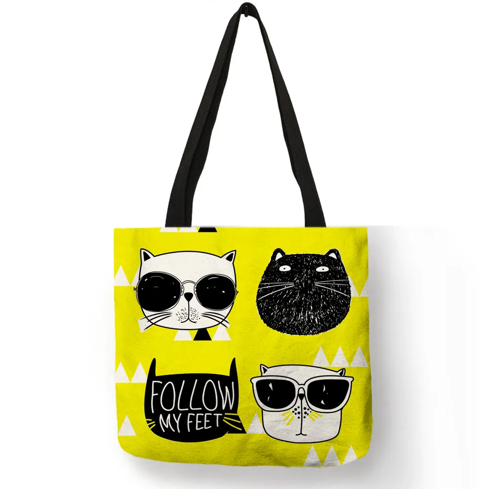 Ins Fashion Hot Cat Print Tote Bag Reusable Linen Shopping Bags For Women Lady Handbags huismerk kopen in de aanbieding Ins Fashion Hot Cat Print Tote Bag Reusable Linen Shopping Bags For Women Lady Handbags huismerk kopen in de aanbieding