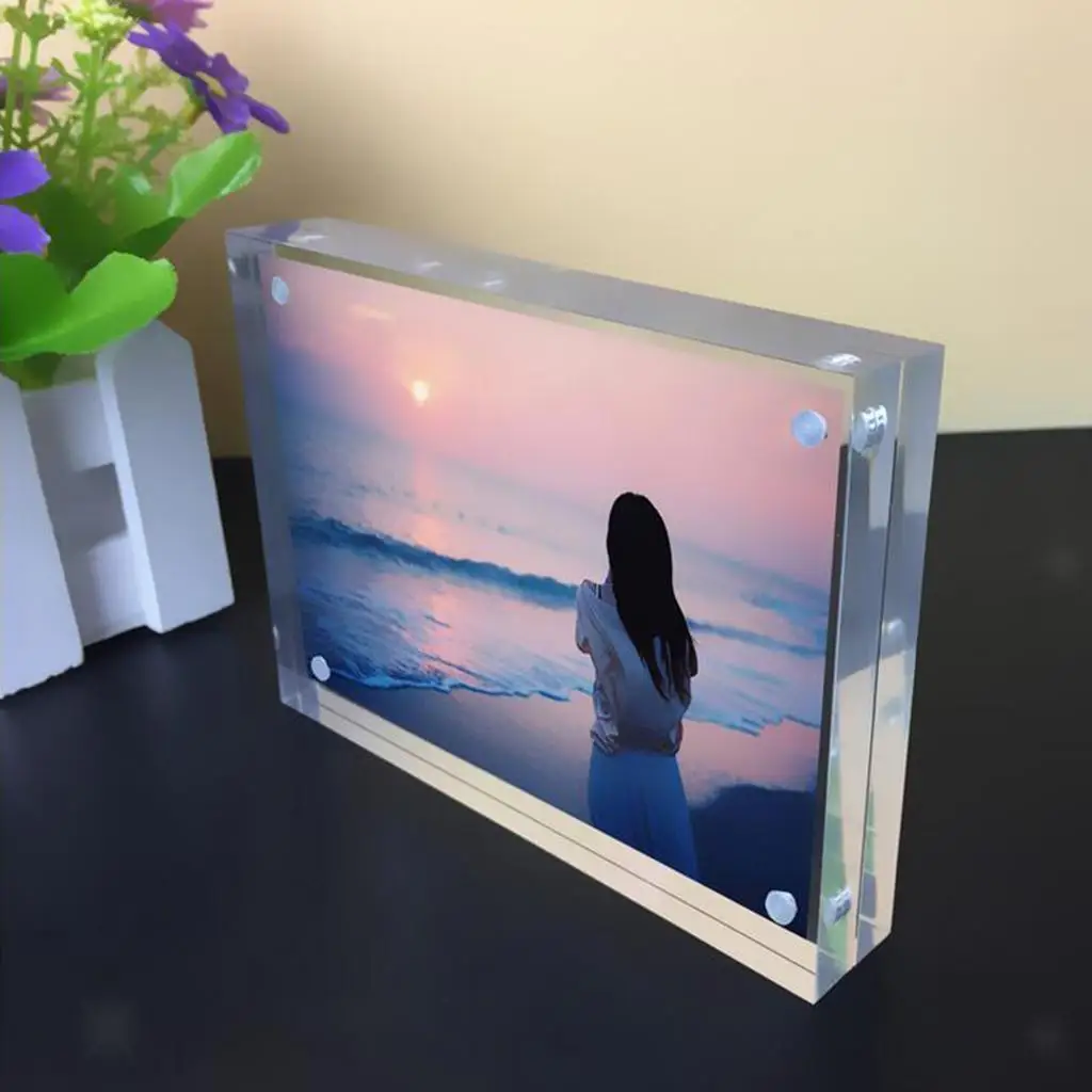 Double faced High Definition Acrylic Crystal Photo Frame Desk Set