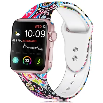 

Floral Bands Compatible with Apple Watch 38mm 40mm, Silicone Fadeless Pattern Printed Replacement Bands for iWatch