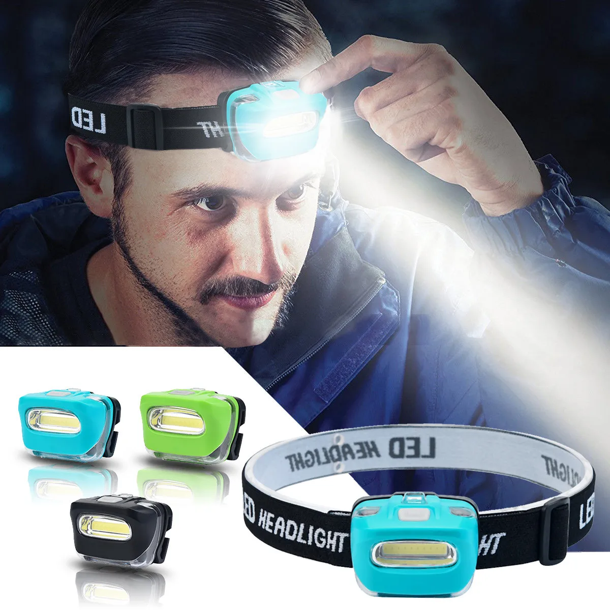 HOT Portable COB LED Camping Hiking Mini Headlamp Head Torch Light 3
