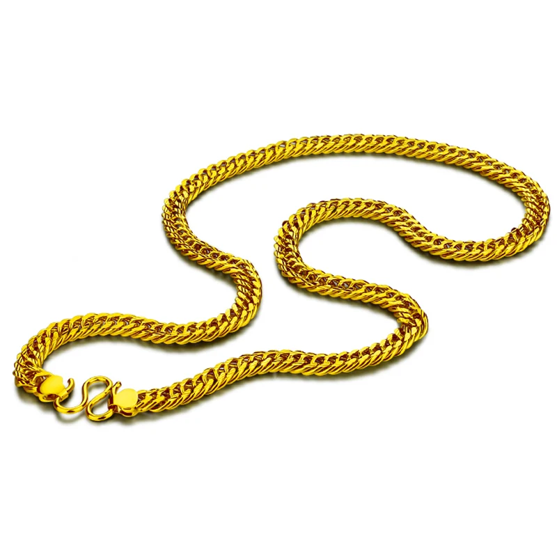 

New fashion men Golden pendant 8 mm 60cm Imitation gold Curb chain Men Golden necklace jewelry will not change the color