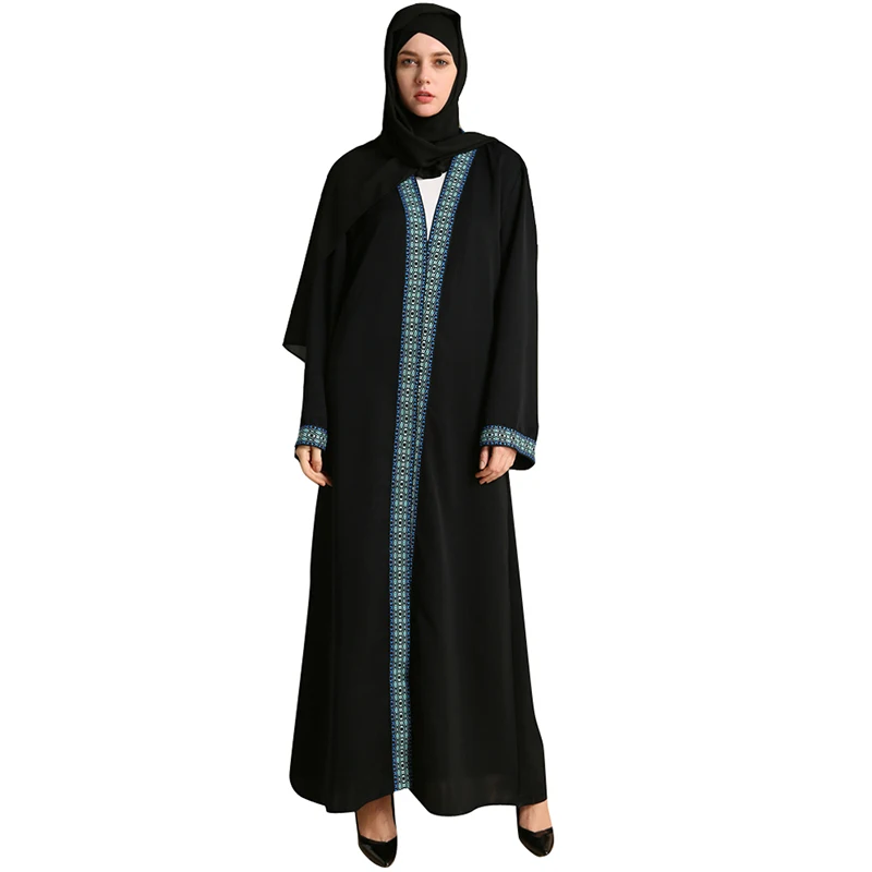 

Babalet Womens' Modest Muslim Islamic Dubai Long Sleeve Full Length Lace Embroidery Long Black Abaya with Belt EID Ramadan