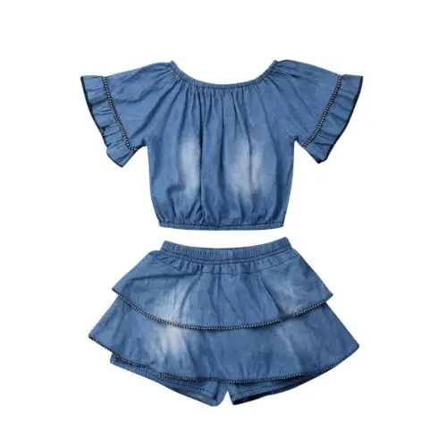 

Toddler Kids Baby Girls Summer Outfits Clothes T-shirt Tops+Skirt 2PCS Set 0.5-4T