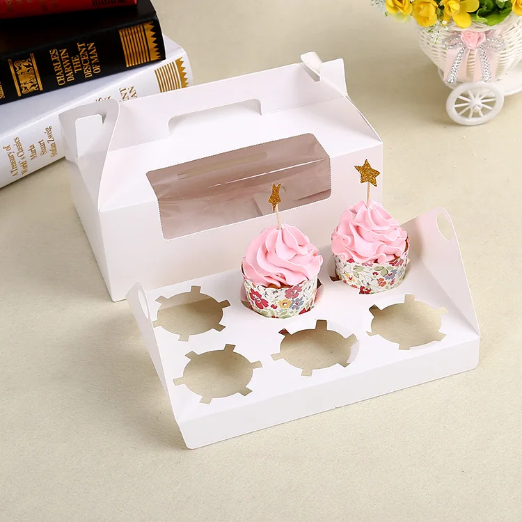 100 X 6 Cavity Elegant White Cupcake Packaging Box with Corner Window