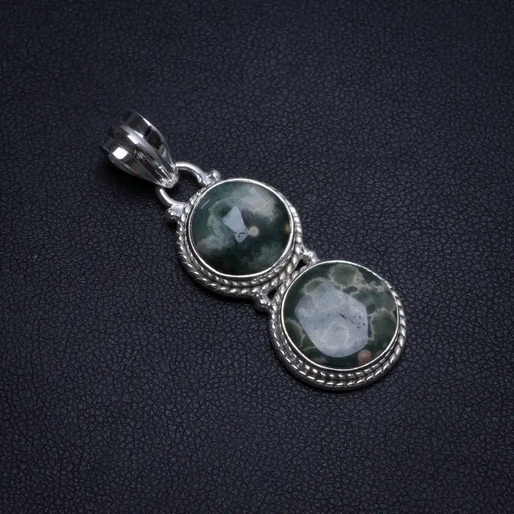 

Natural Ocean Jasper Handmade Mexican 925 Sterling Silver Pendant 1 1/2" T0266
