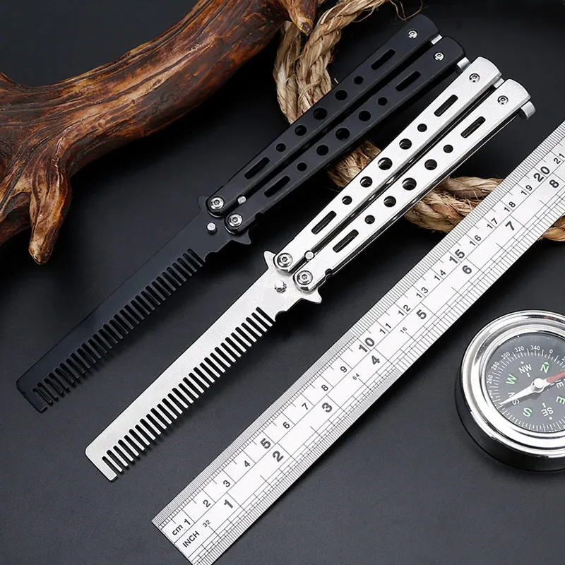 

Stainless Steel Practice Butterfly In Knife Training Blade Folding Knife CS Go Practice Knife Comb