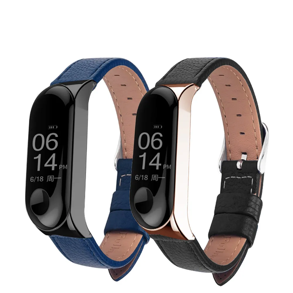 Цветной кожаный черный розовый золотистый чехол для смарт часов Xiaomi Mi band 3