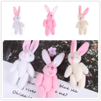 

3colors 1PCS 6cm Soft Mini Joint Rabbit Pendant Plush Bunny For Key Chain Bouquet Toy Doll DIY Ornaments Gifts