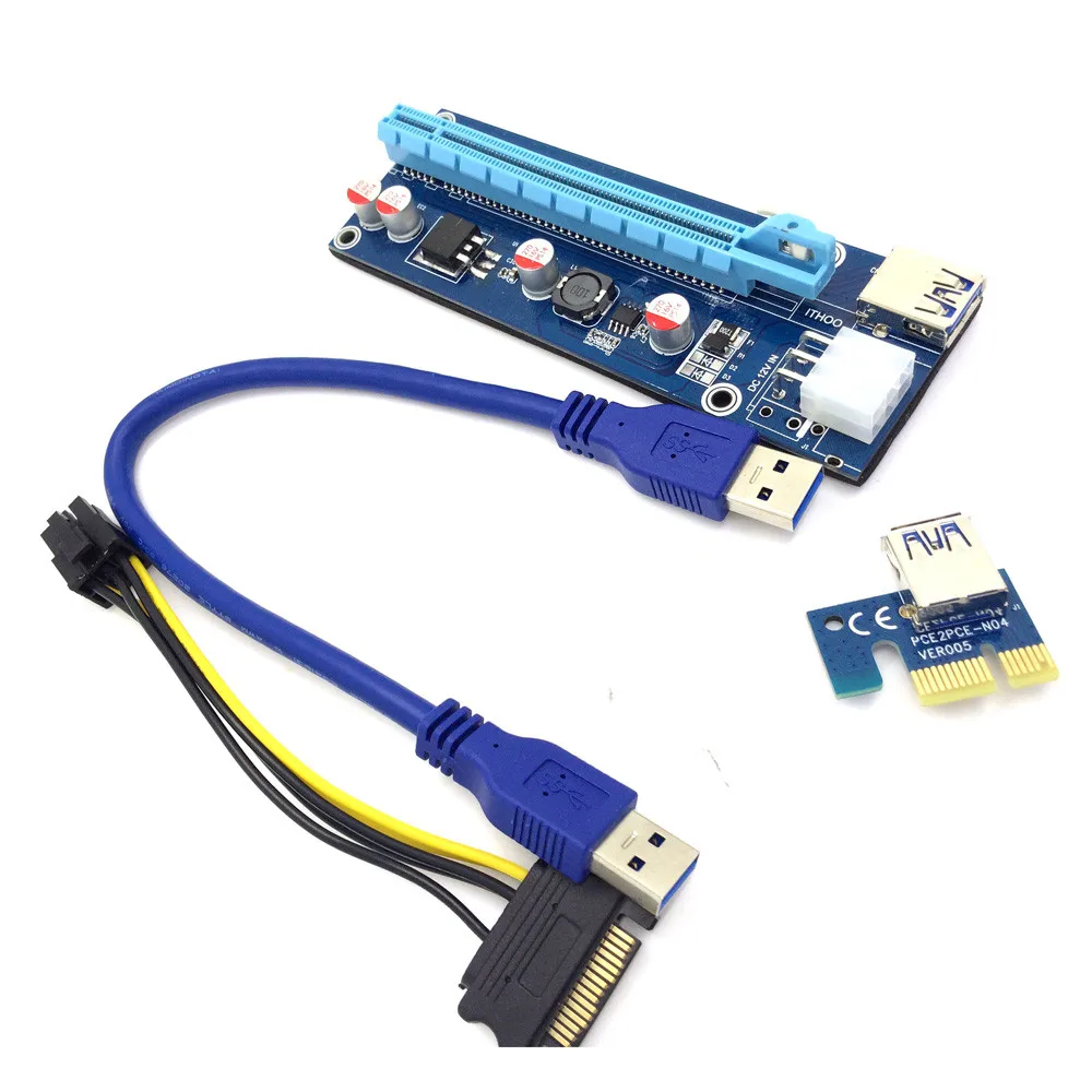 USB3.0 PCI-E Экспресс 1x к 16x Extender адаптер Riser Card SATA 6Pin адаптер 18Apr27