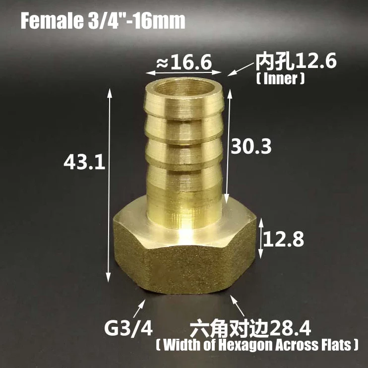 1 шт. 3/" 1" гнездовой резьбовой Соединитель 8~ 32 мм латунные соединители пагода для полива шланга фитинги для газовых труб адаптер медные соединения - Цвет: 3l4 Female-16mm