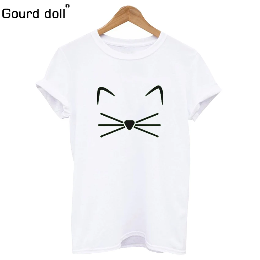 Gourd Doll Harajuku, черная футболка, женские топы, мультяшная кошка, лицо, буквенный принт, футболка, летняя, для отдыха, кавайный, Круглый ворот, рок Топ - Цвет: MAO W B