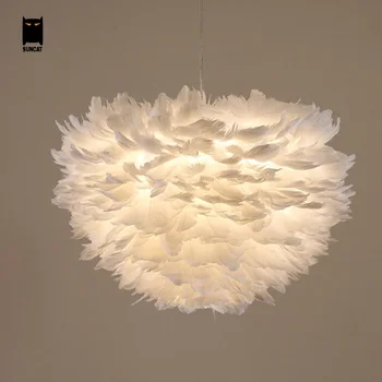 

White Feather Pendant Light Fixture Contemporary Nordic Scandinavian Modern Rustic Hanging Lamp Luminaria Indoor Home Bedroom