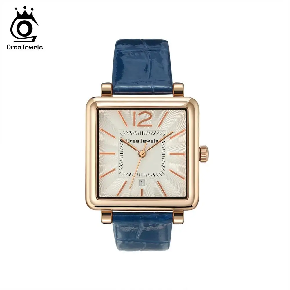 

ORSA JEWELS Casual Women Wristwatch Waterproof Square Plate Genuine Leather Top Brand Quartz Watch Blue Red Clock Time OOW05