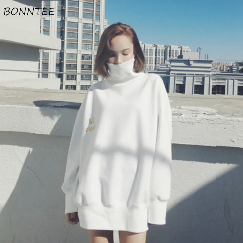 

Hoodies Women Harajuku Fashion Turtleneck High Quality Loose Casual Womens Clothing Korean Style Autumn Student Simple All-match